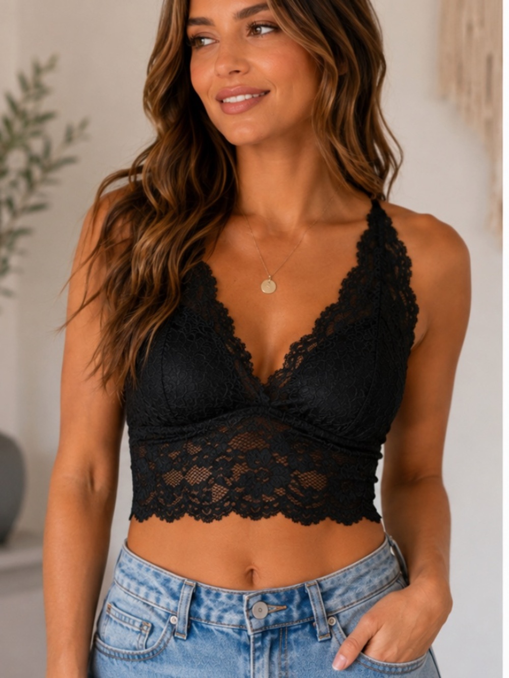 NWT Wishlist Women’s Black Lace Bralette Bra Size Large